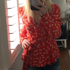 ganni floral wrap top